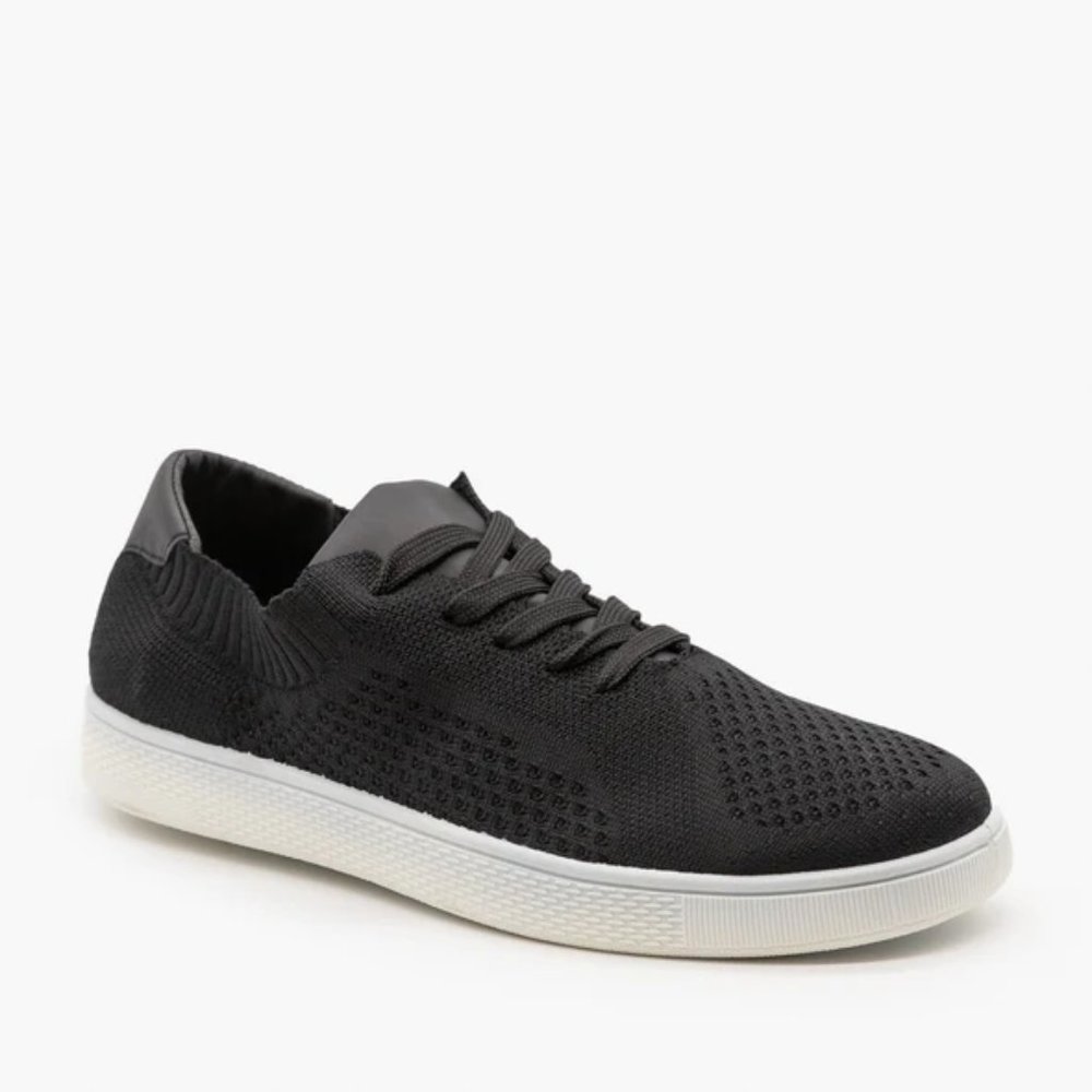 Refresh Women Breathable Lace Up Stylish Cotton Pinhole Sneakers - Black -
